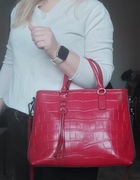 Skórzana torebka kuferek czerwona skóra naturalna wężowa jak nowa
