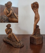 Art deco Rzeźba Akt Drewno Autorska Sygnowana  JF Żak  2 szt. w cenie