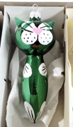 Bombki choinkowe szklane 1 szt zielony KOTEK kształtka retro jak prl koty