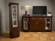 Zestaw dwóch komód drewnianych przeszklonych ciemny brąz Warszawa Ursynów