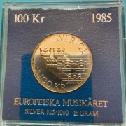 100 koron 1985 Szwecja Międzynarodowy Rok Muzyki Ag 0,925 waga 16 g