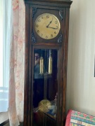Antyczny zegar stojący JUNGHANS – wagowy, dębowy, 1920–40