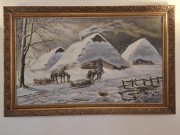 Duży obraz zimowy -Z. Szopski -pejzaż z końmi sygnowany