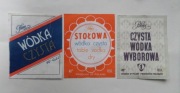 3 etykiety Polmos - wódka czysta :Stołowa, Czysta, Wyborowa,Zestaw