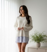 Kremowy mięsisty ciepły sweter z koszulą oldmoney r. 40-42