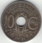 Francja 10 centymów centimes 1931 21,3 mm nr 1