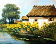 Obraz olejny Pejzaż ze słonecznikami 