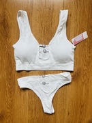 Nowy komplet bielizny biustonosz top stringi biały
