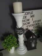 DREWNIANY BIAŁY ŚWIECZNIK XXL boho VINTAGE + ŚWIECZKA BRYŁOWA GRATIS!