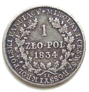 1 złoty 1834 IP. Królestwo Kongresowe stan II-/III+. Rzadki rocznik R1. 