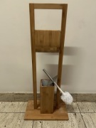 Zestaw łazienkowy bambusowy stalowy ze szczotką i wieszakiem na papier