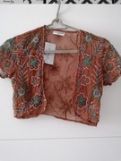 Krótkie bolerko nowe z metką koraliki na siatce S.