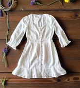 Romantyczna mini sukienka lato biała BOHO XS S M bawełna vintage retro 