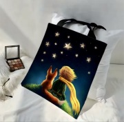 Torba płócienna “Mały Książę i Lis” – czarna, 35x40 cm, shoperka