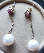 Kolczyki srebrne 925 z naturalnymi rubinami i perłami słodkowodnymi 10 mm