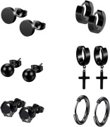 ZESTAW 6 PAR KOLCZYKÓW ZE STALI NIERDZEWNEJ CZARNE