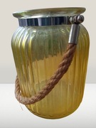 ŻÓŁTE ŚWIECZNIKI LAMPIONY SZKLANE NA ŚWIECE SZNUREK ZESTAW 2 szt