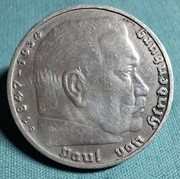 Moneta srebrna Niemcy 5 Marek Hindenburg 1935 D