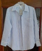 H&M Premium__Koszula lniana biała w paski __ S/36  100% LEN