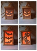 Lampion Halloween drewniany z 1 motywem | wybór koloru