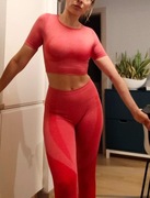 Nowy komplet sportowy fitness czerwony legginsy i top roz.S