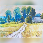 Gdzieś  na  Podlasiu -  akwarela 