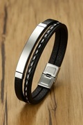 Męska bransoletka skórzana, stal nierdzewna, magnetyczne zapięcie