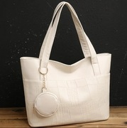 Skórzana torebka damska z portfelem Duża Shopperka Nowa Kremowa