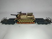 Rarytas! Wspaniała 6-osiowa dwuwózkowa platforma H0 z czołgiem!