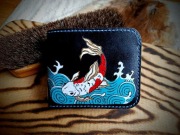 Portfel skórzany handmade ręcznie robiony ryby koi