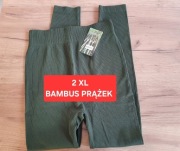 Nowe Leginsy 2 XL bambusowe khaki prążkowane wysoki stan bezszwowe
