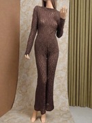 Brązowy czekoladowy komplet koronkowy zestaw body długie spodnie M 38