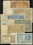 Zestaw banknotów II RP. 2 zł, 5 zł, 10zł, 20 zł '31 i '36r, 50 i 100 zł.