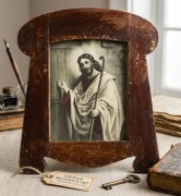 reprodukcja w starej ramie "Jezus u drzwi" Warnera Sallmana 