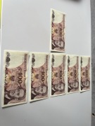 Sześć banknotów 100 zł Ludwik Waryński - seria ST 1986 rok
