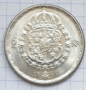 #2914 Szwecja 2 korony 1945 TS  srebro UNC rzadka!