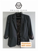 Philipp Plein marynarka damska M szara wełna żakiet czaszka rock