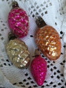 PRL szyszki KOMPLET 4 szt szklane bombki