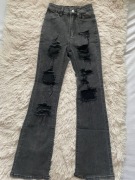Spodnie jeansowe ciemnoszare z dziurami flare rozszerzane nogawki Petite XS