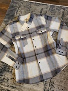 Koszula w kratę na guziki 100% bawełna flanela szary casual jesień 40 L