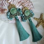 Kolczyki sutasz soutache miętowo złote długie z chwostem eleganckie boho