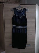 Przepiękna welurowa sukienka z frędzlami i cyrkoniami 