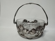 Patera cukiernica PRL kryształ w metalowej oprawie tulipany vintage 19cm