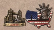 Metalowe Magnesy na lodówkę. Londyn Nowy Jork USA New York Anglia 2szt.(36)