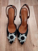 Czarne sandałki Amina Muaddi 39 z cyrkoniami 