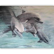 Obraz Delfiny malowany farbami akrylowymi