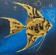 AMBROZIEWICZ Obraz olejny Skalar ryba 50X50 Abstrakcja