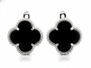 Kolczyki srebrne 925 angielskie z czarnym kwiatkiem rodowane