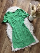 Zielona sukienka koszulowa len wiskoza na guziki mini na wiosnę lato linen