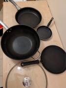 Zestaw 4 używanych patelni z pokrywką (Wok, Tefal)